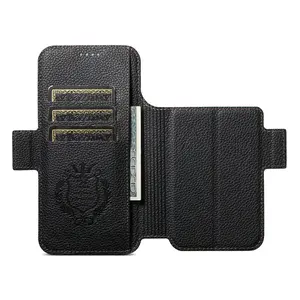 for iPhone 17 Pro Max: Leather Magnetic Wallet Case - Detachable 2-in-1 Flip Design with MagSafe Compatible Wireless Charging, 3 Card Slots & Kickstand, 360° Military Shockproof