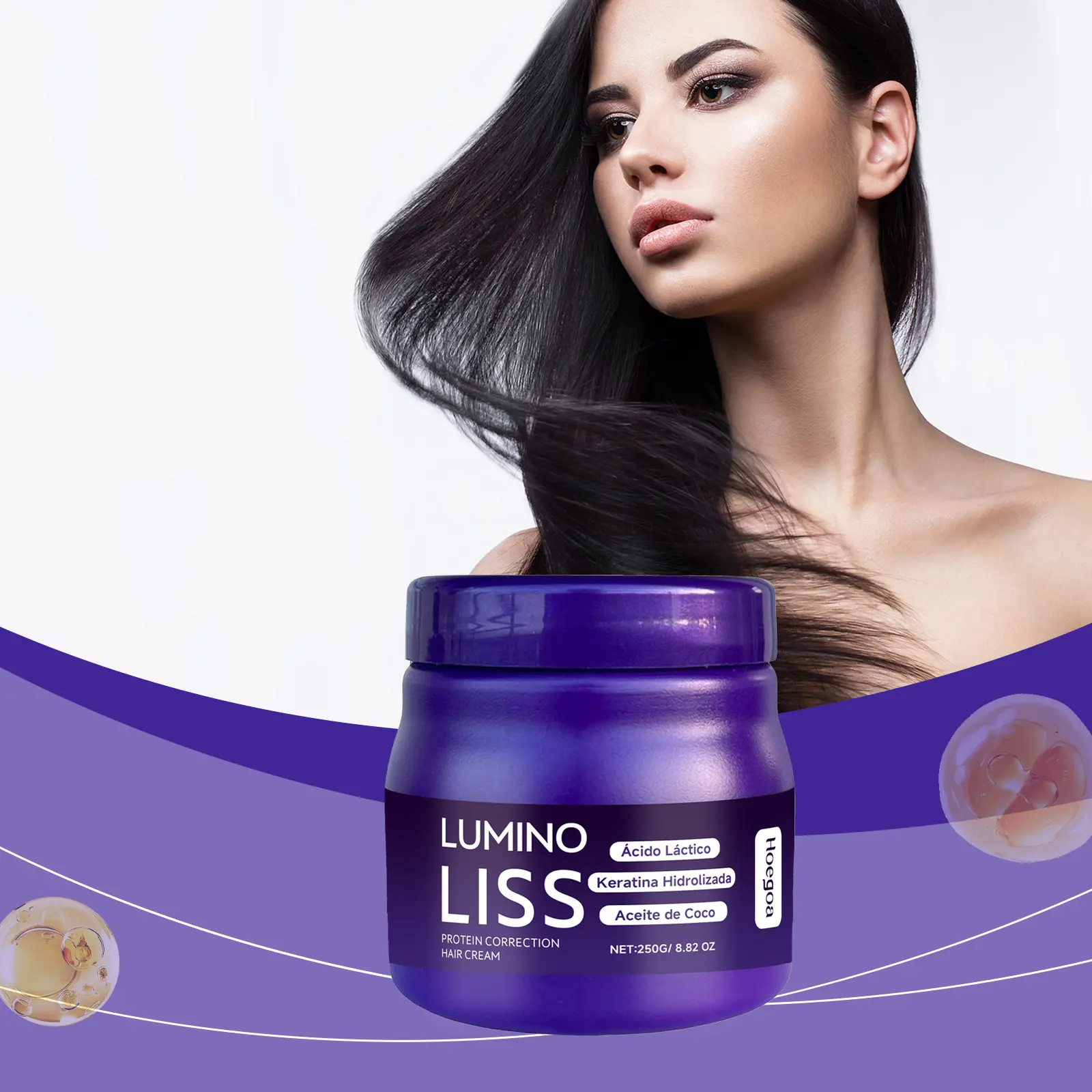 Hoegoa Anti-Frizz Lumino Liss Hair Conditioner Cream, 250g Haircare Product Infused with Keratin, Coconut Oil for Silky Smooth Hair, Hair Cream