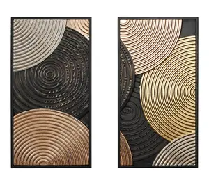 LuxenHome 2-Pc Circles Abstract Rectangular Metal Wall Decor