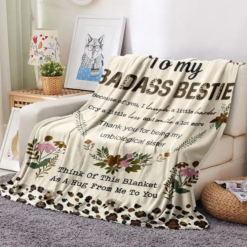 Flannel  Printed Blanket, Sister Gift, BFF Gift, Best Friend Gift, Gift, Decor, Suitable for Sofa, Bed, Travel, Outdoor, Comfortable, Office, Flannel Blanket, Small Cover, Nap Mat, Air Conditioning Blanket