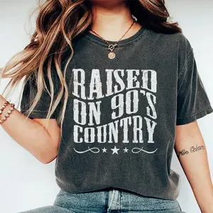 Retro Raised On 90's Country Shirt, Vintage Cowgirl T-shirt, Retro Country Girl Graphic Printed Tee, Vintage 90s Country Soft Fabric Short Sleeve, Gift For Country Music Lover, Women's Tops, Womenswear, Cotton Fabric Relaxed Fit Chic Style
