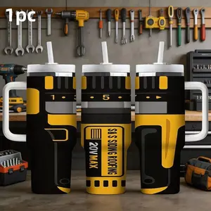 1pc 40oz Stainless Steel Handheld Thermos Mug, Drinkware, a practical mug for those who love crafts and tools, with a straw, suitable for outdoor camping, hiking, sports, everyday use, or as a personalized birthday/holiday gift