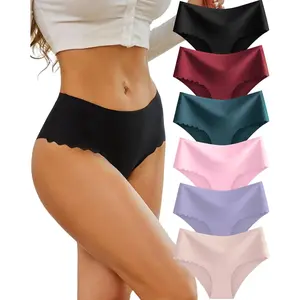 High Waisted Seamless Underwear for Women No Show Panties Cheeky Scalloped Edge Bikini Breathable Briefs 6 Pack