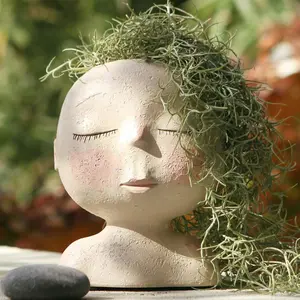 Peace Girl Head Hair Design Flower Pot (without Plant), Resin Face Design Succulent Pot, Garden Pot for Home and Garden Decoration, Home Decor Pots, Garden Planter