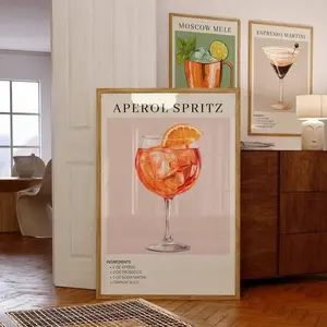 Aperol Spritz Art Print, Bar Cart Decor Cocktail Poster, Trendy Wall, Minimalist Elegant Sophisticated Retro Artistic Gift Ornaments Decoration