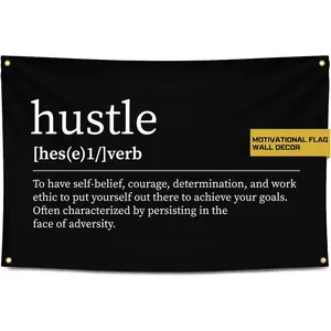 60in x 40in Gold Trident Hustle Flag Banner - Symbol of Determination, Work Ethic & Persistence to Inspire You in Your Gym or Dorm - Fuel Your Perseverance & Stay Motivated - Achieve Your Goals -