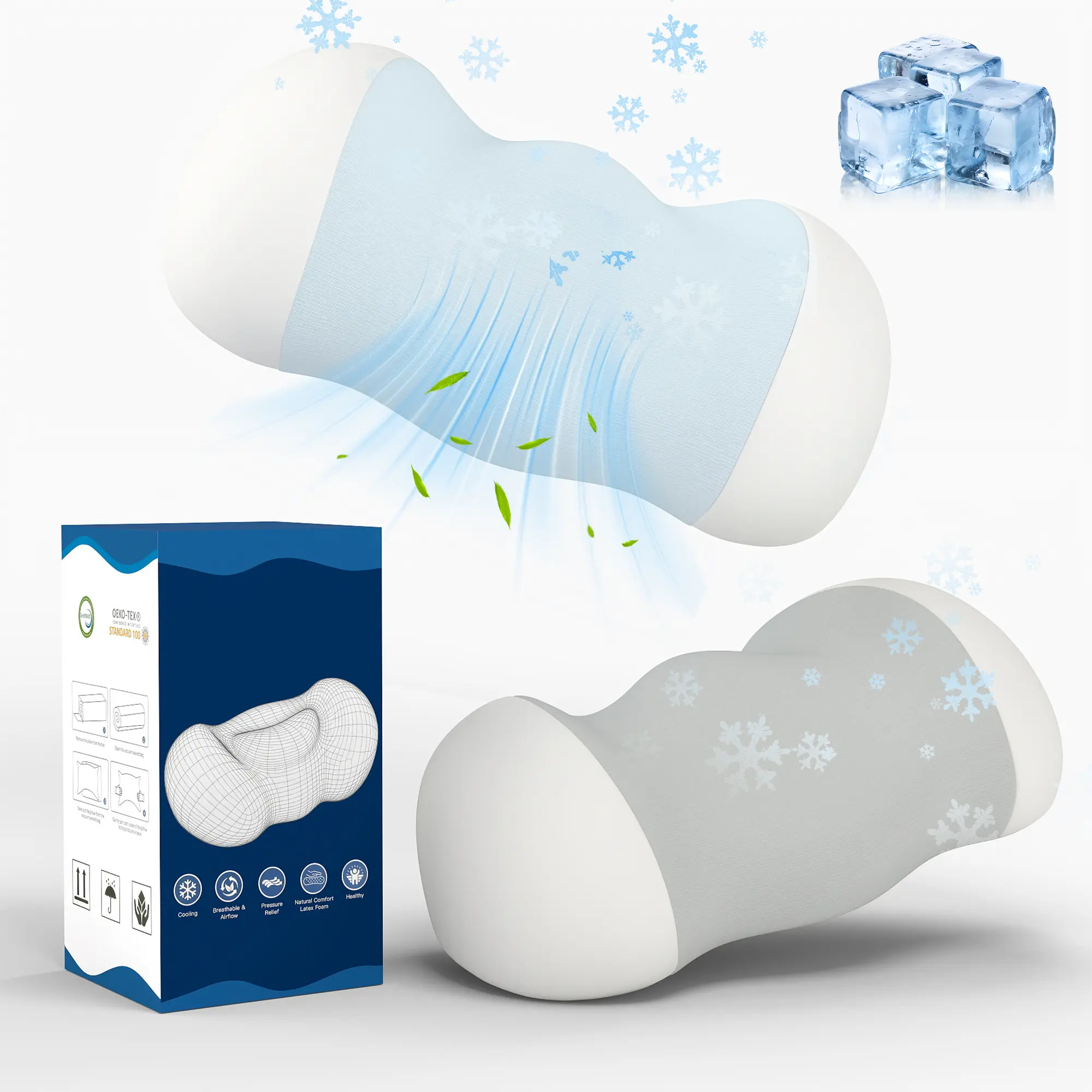 MULINATURE Cloud Memory Foam Pillow, 1 Pack | Cooling Ice Silk Fabric Cover, Ergonomic Neck Support for Side, Back & Stomach Sleepers