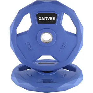 45 lbs pairs Rubber Coated Weight Plates Set, Color-Coded Bumper Plates with 3-Grip Design, Ultra-Quiet for Home Gym & Barbell Training, Blue