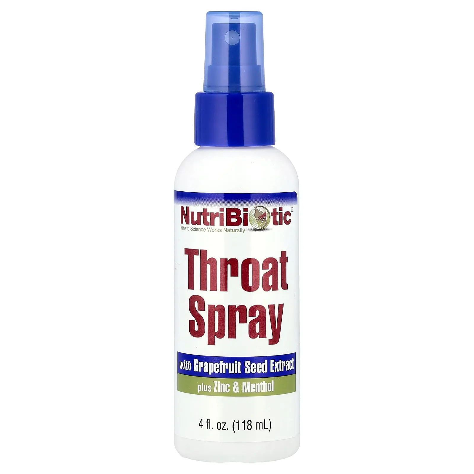 NutriBiotic Throat Spray with Grapefruit Seed Extract plus Zinc & Menthol, 4 fl oz (118 ml)