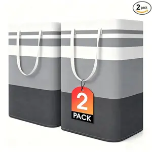 Collapsible Laundry Basket 2 Pack Tall Dirty Clothes Hamper with Durable Handles Waterproof Fabric Storage Bin for Laundry Toys Blankets Space Saving Organizer for Bedroom Bathroom College Dorm Room Essentials