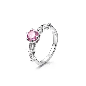 Synthetic Pink Moissanite Ring for Women Birthday Gift Engagement Wedding Personality Fine Jewelry R089