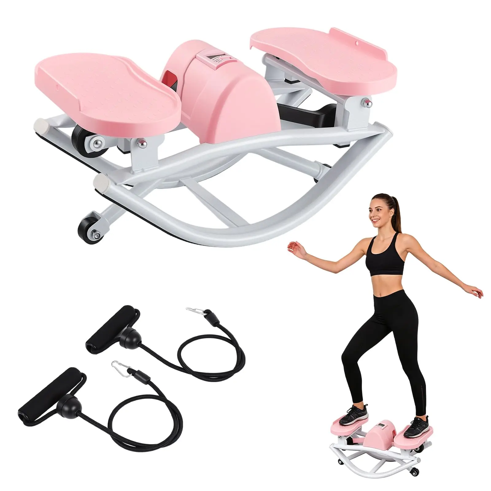 Aerobic Stepper with LED Display & Resistance Bands, Quiet Side-Sliding Stepping Machine with Steel Frame for Home Workout, Portable Leg Exerciser, Home Exercise Equipment