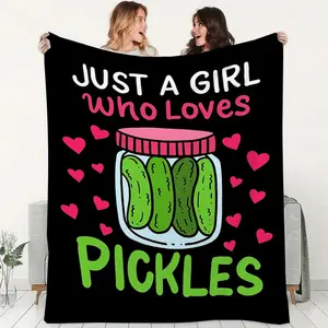 Just a Girl Who Loves Pickles Blanket, Cartoon Pickles Pattern Blanket, Slogan Print Soft Throw Blanket, Lightweight Cozy Blanket for Warm Nap Blanket for Home, Funny Valentine's Day Gag Gift, Christmas Gfits for Girl