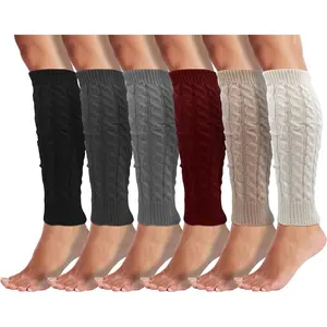 Leg Warmers for Women, 6 Pairs Knee High Cable Knit Warm Thermal Acrylic Winter Sleeve