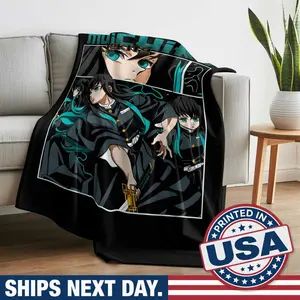 Muichiro Tokito Demon Slayer Kimetsu No Yaiba Flannel Blanket - Luxurious Fluffy, Super Soft Cozy, Decorative Portable Throw for Couch, Bed - Gift for Anime Manga Fans (HTK00027), Flannel Blankets