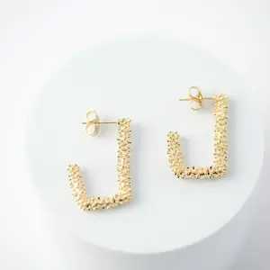 14K Gold Plated Square CZ Hoop Earrings 25mm 3mm Thin Sparkling Hoops for Elegant Everyday Wear