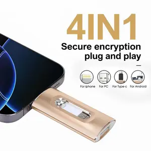 4 in 1 Flash Drive for iPhone iPad, Photo Stick for External Memory Storage, Easily Back Up and Save Photos Videos, USB Memory Stick Thumb Drive for iPhone/iPad/Android/PC