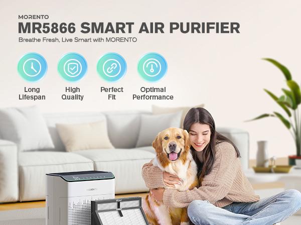 MORENTO Genuine Air Purifier Replacement Filter, True HEPA Filter Compatible with MR5866 for 99.97% Air Pollutants, Odor and Smoke, Enhanced Version Light Grey 2 Pack