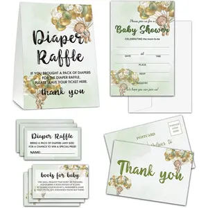 Shower Cards Kit - We can Bearly Wait Set of 25  Shower Invitations with Envelopes, Diaper Raffle Sign & Tickets, Thank You Postcards, Book Request Cards for  Shower - Watercolor Green