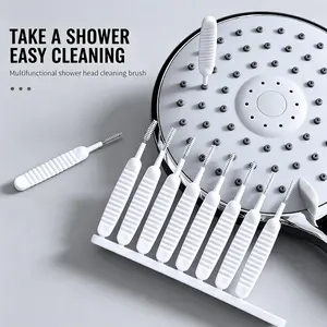 10 Pcs Shower Head Cleaner Brush Shower Head Anti clogging Small Brush Cell Phone Holes Cleaner Stick Pore Gap Nylon Cleaning Brushes Multifunctional Anti clogging For Small Nozzle Keyboard Mobile Phone White Bathroom Cleaning Supplies