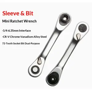 1/4 Inch Mini Double-Headed Ratchet Wrench - 72-Tooth Drive Socket Wrench Tool - Portable Silver Wrench with 5-Degree Quick Release (Tool Only)