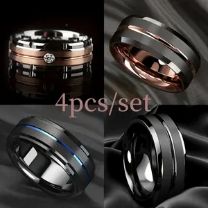 TENGSURE 4pcs Titanium Stainless Steel Ring Set, Unisex Ring, Commemorative - Gift For Friends - Wedding - Perfect Promise Ring Set