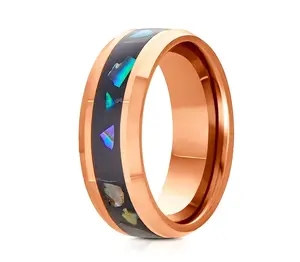 Men's Cinnamon Wedding Band, Rose Gold Tungsten Carbide Tungsten Rings, 8mm Comfort Fit, Hypoallergenic, Abalone Shell Inlay