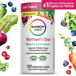 NEW !!! Rainbow Light Women's Multivitamin – With Ashwagandha, Lutein & Probiotics – Real Food Nutrients – 60 Vegetarian Caplets