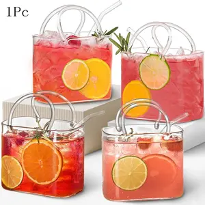 Handbag Glass Wine Cup with Straw, 26oz Unique Drinkware, Party Gift for Women, Fish Tank Vase, Creative Water Bottle, Birthday Present