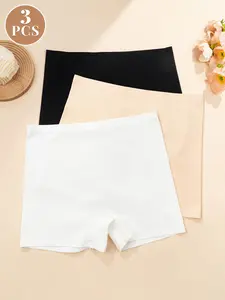 Three-Pack Daily Seamless Breathable Solid Color Comfort Women's Low-Waist Safety Underwear, Soft and Cozy Everyday Wear Knitted Stretch Underwear
