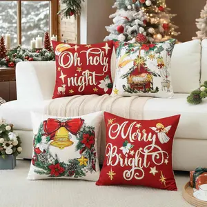 4-Piece Christmas Cushion Covers Set, Festive Tree & Garland Design, Soft Plush Material, Hidden Zipper Closure, Perfect for Home Decor, Sofa Cushion Cover