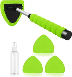 Windshield Cleaning Tool, Microfiber Car Window Cleaner with 3 Reusable and Washable Microfiber Pads and Extendable Handle