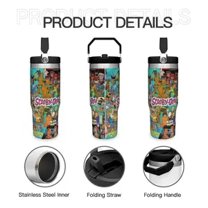 30oz Stainless Steel Tumbler - SCOOBY-DOO Themed Pattern Insulated Water Bottle, Premium Stainless Steel Thermos & Flask, Fun & Stylish Drinking Cup for Home, Office & School, Thoughtful Boyfriend Gift & Refreshing Summer Cool Drinkware for Cartoon Fans