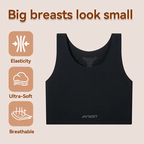 JANEST Seamless Padded Bra Women's Minimizer Bra Binder Chest Binders Compression Sport Bra Low Cut Top Flat Body Shapewear Wireless Bras Seamless Underwear Tank Tops Gym Clothes Workout Exercise
