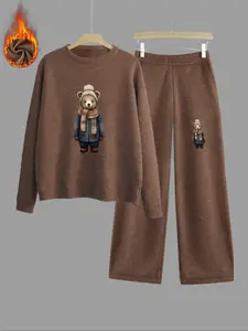 Women's Fall Winter Sweater Set, Thick Knit Long Sleeve Top & High Waist Straight Leg Pants, Casual Fashion Two-Piece Outfit