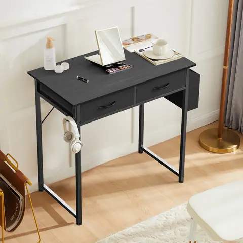 Computer Desk Home Office Bedroom Writing Study PC Table with Storage Space Fabric Side Bag Headphone Hook Metal Frame Adjustable Feet, Desk For Room, Computer Wood Workstation