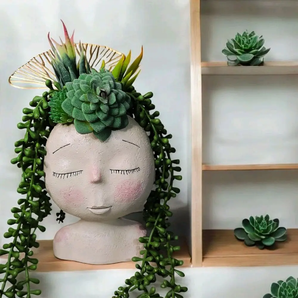 Head Planter Indoor Outdoor Succulent Arrangements Artificial Flower Centerpiece for Housewarming Gifts Special Occasions