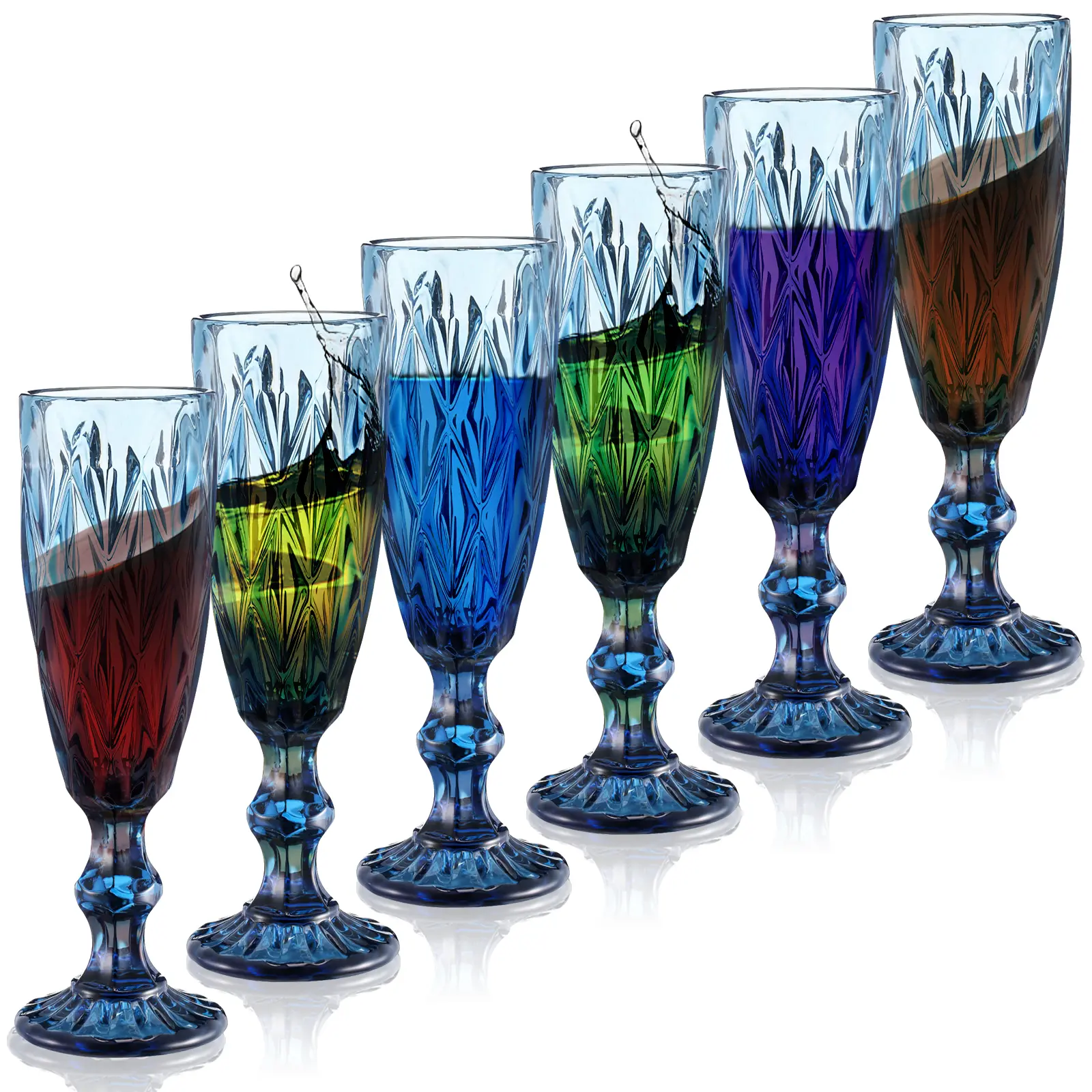 Classic 6-Piece 5 oz Vintage Blue Wine Glasses Set - Dishwasher-Safe Elegant Goblets, Kitchen Wine Glassware for Weddings, Special Occasion Gifting
