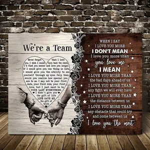 1 Piece Wooden Frame We're A Team Canvas Painting Art Print Wall Bedroom Living Room Decoration Vintage Wall Art Inspirational Art Couple Family Office Canvas Print Poster Picture with Frame Ready to Hang Gift for Her and Him