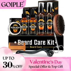 【Valentinesdaygift】Beard Kit For Valentine‘s Day Gift & Men Grooming & Care W/Beard Wash,3 Packs Beard Oil,Beard Balm Leave-in Conditioner Boyfriend Father’s  Gift
