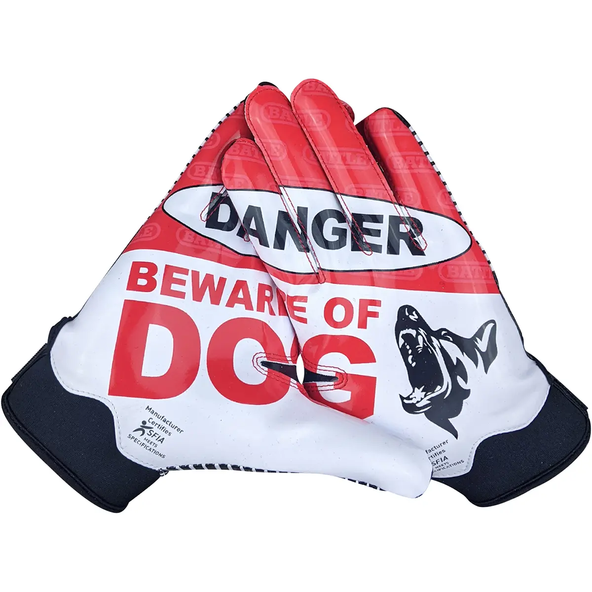 Battle Sports Adult Beware Of Dog Doom 1.0 American Football Receiver Hand Gloves - Red