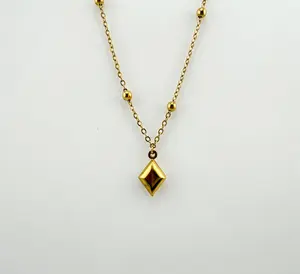 The Parallelo Necklace | 18k Gold Plated, Diamond, Rhombus, Puff Pendant, Ball Chain