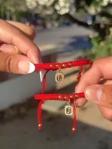 Unisex Red Initial Bracelet with initial (adjustable : 1 piece) couple  bracelets