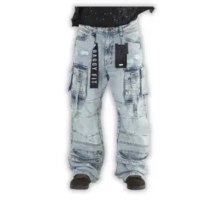 Stylo Light Blue Baggy Fit Cargo Pants with Buckles Menswear Jean Casual Fashion