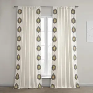 Half Price Drapes Mayan Gold Bordered Cotton Curtain
