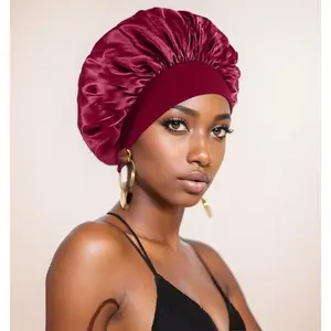 TwiceBeauty Silk Bonnet for Braids Satin Hair Bonnets with Soft Elastic Band Silk Sleep Cap Hair Wrap gifts for Sleeping Women Men Wine Haircare Daily