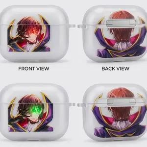 Lelouch Lamperouge Anime AirPods Case with Keychain, Frosted PC Protective Cover for AirPods Pro, Code Geass Manga Earbuds Case Gift for Him Her