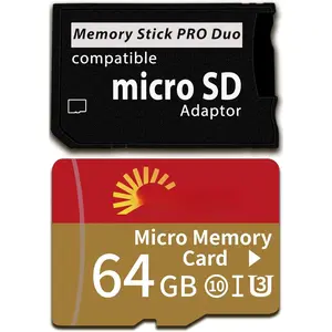 PSP Memory Stick Adapter with 64GB  SD Card,  SD/SDHC/SDXC to Memory Stick PRO Duo MagicGate Card Compatible with  Portable, Camera, Handycam, Cell Phone & PSP 1000/2000/3000