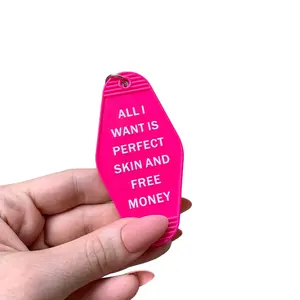 All I Want is Perfect Skin and Free Money Motel Style Keychain in Fuchsia Pink