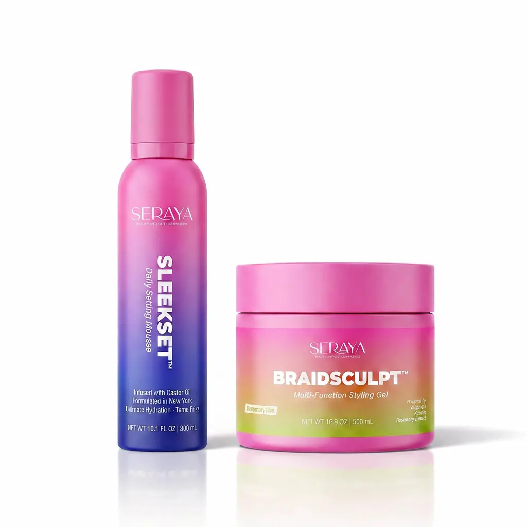 Haircare Braid & Style Kit - 16.9 oz Styling Gel + Setting Mousse, Contains-Keratin, Strong Hold, No Flaking, for 4C Hair, Holds Braids, Frizz Control